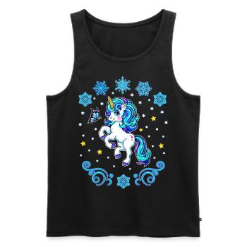 Winter 2022 blaues Einhorn mit Schneeflocken - Männer Premium Bio Tank Top - Schwarz - Vorne - AI Model Male 178 light (178cm)