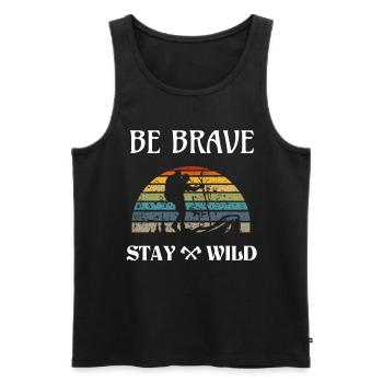Hiking Vintage Spruch BE BRAVE STAY WILD T-Shirt - Männer Premium Bio Tank Top - Schwarz - Vorne - AI Model Male 178 light (178cm)