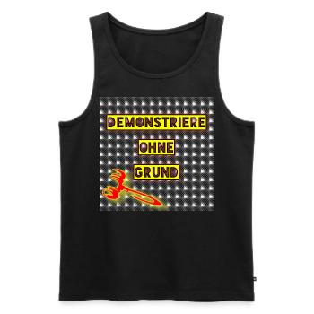 Demonstrate without reason - Image - 2023 - Men's Premium Organic Tank Top - black - Front - AI Model Male 178 light (178cm)