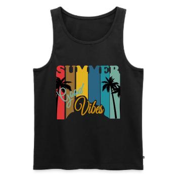 Summer Good Vibes avec des palmiers - Débardeur bio Premium Homme - noir - Devant - AI Model Male 178 light (178cm)