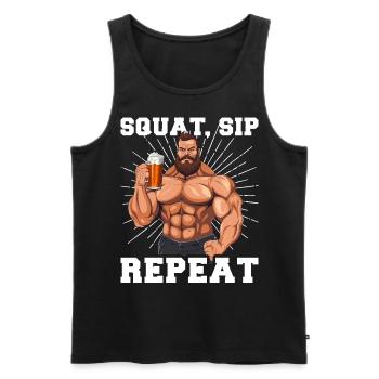 Bodybuilder Gym Bière Squat Sip Répéter - Débardeur bio Premium Homme - noir - Devant - Michal (187cm)