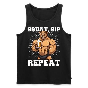 Bodybuilder Gym Bière Squat Sip Répéter - Débardeur bio Premium Homme - noir - Devant - Michal (187cm)