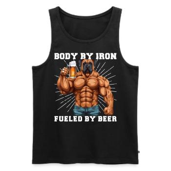Bodybuilder Gym Beer | Body by iron - Men's Premium Organic Tank Top - black - Front - Michal (187cm)