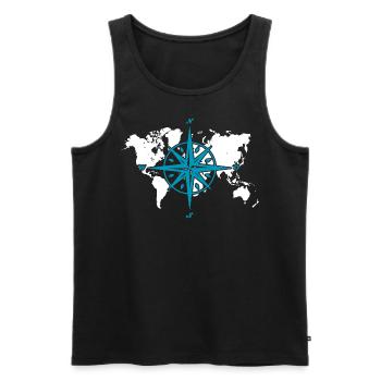 Windrose oder Kompassrose mit weißer Weltkarte - Männer Premium Bio Tank Top - Schwarz - Vorne - AI Model Male 178 light (178cm)