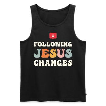 Following Jesus Changes - Men's Premium Organic Tank Top - black - Front - AI Model Male 178 light (178cm)