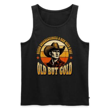 Vieil homme de cow-boy doré avec chapeau - Débardeur bio Premium Homme - noir - Devant - AI Model Male 178 light (178cm)