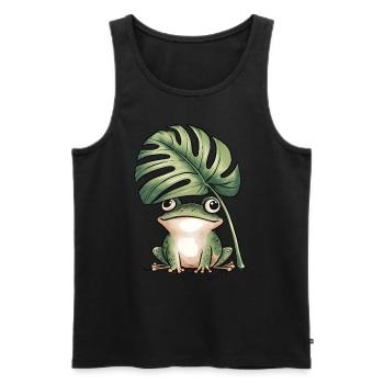 Cute frog under big monstera leaf - Men's Premium Organic Tank Top - black - Front - AI Model Male 178 light (178cm)