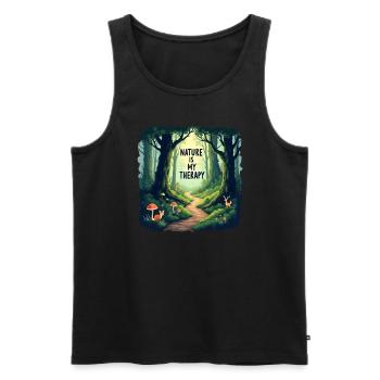 La nature est ma thérapie - Méditation en forêt - Débardeur bio Premium Homme - noir - Devant - Michal (187cm)