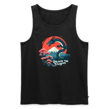 Japanischer Drache am Mount Fuji mit Kirschblüten - Männer Premium Bio Tank Top - Schwarz - Vorne - AI Model Male 178 light (178cm)