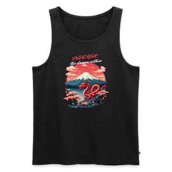 Japanischer Drache am Mount Fuji mit Kirschblüten - Männer Premium Bio Tank Top - Schwarz - Vorne - AI Model Male 178 light (178cm)