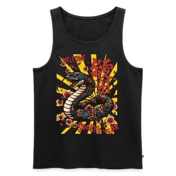 Grüne Holzschlange im Anime-Stil. Alles Gute zum neuen Jahr! - Männer Premium Bio Tank Top - Schwarz - Vorne - AI Model Male 178 light (178cm)