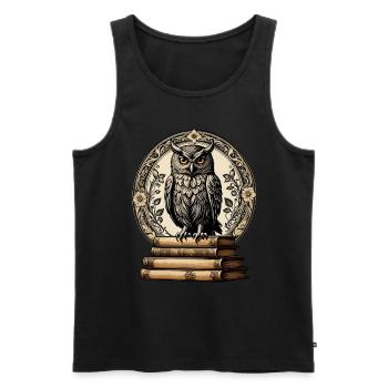 Book Owl - Men's Premium Organic Tank Top - black - Front - AI Model Male 178 light (178cm)