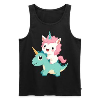 Licorne Kawaii Riding Dino – Animal fantastique mignon - Débardeur bio Premium Homme - noir - Devant - AI Model Male 178 light (178cm)