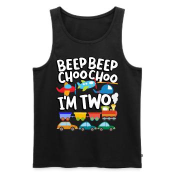 Beep Beep Choo Choo I’m Two Toy Train Car 2ème - Débardeur bio Premium Homme - noir - Devant - AI Model Male 178 light (178cm)