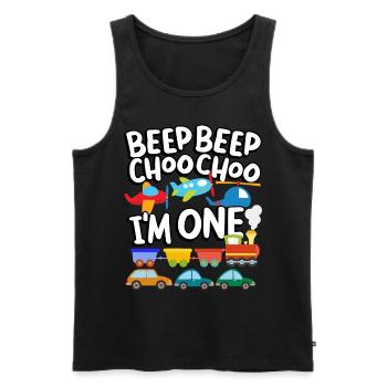 Beep Beep Choo Choo I'm One Toy Train Car 1. - Men's Premium Organic Tank Top - black - Front - AI Model Male 178 light (178cm)