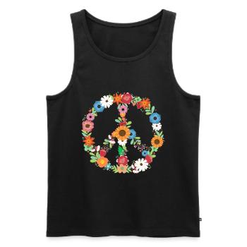 Bouquet de Signes de Paix Botanique - Débardeur bio Premium Homme - noir - Devant - Michal (187cm)
