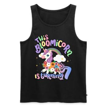 Bloomicorn Is Turning 7 Unicorn 7th Birthday - Men's Premium Organic Tank Top - black - Front - AI Model Male 178 light (178cm)