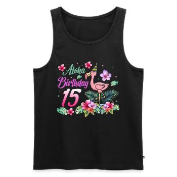 Aloha Anniversaire 15 Flamant rose Oiseau 15e anniversaire - Débardeur bio Premium Homme - noir - Devant - Michal (187cm)
