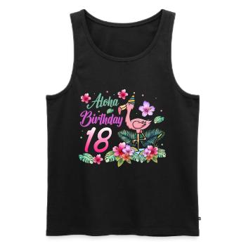 Aloha Anniversaire 18 Flamant rose Oiseau 18e anniversaire - Débardeur bio Premium Homme - noir - Devant - Michal (187cm)