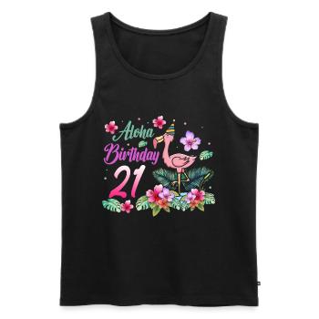 Aloha Anniversaire 21 Flamant rose Oiseau 21e anniversaire - Débardeur bio Premium Homme - noir - Devant - Michal (187cm)