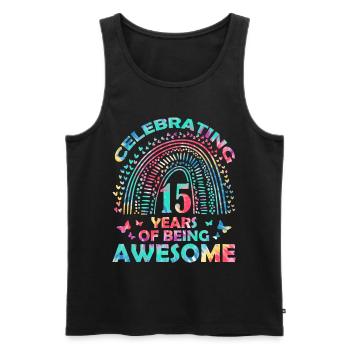 We celebrate 15 years of Awesome Birthday Butterfly - Men's Premium Organic Tank Top - black - Front - AI Model Male 178 light (178cm)