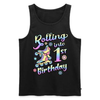 Rolling Into 1st Birthday Roller Skater Inline - Men's Premium Organic Tank Top - black - Front - Michal (187cm)