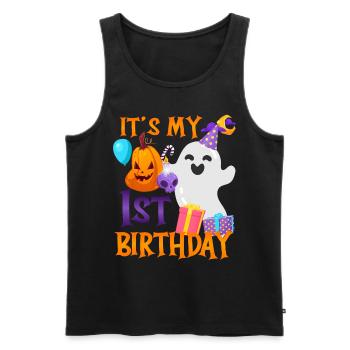 Es Ist Mein 1. Geburtstag Spooky Ghost Halloween - Männer Premium Bio Tank Top - Schwarz - Vorne - Michal (187cm)