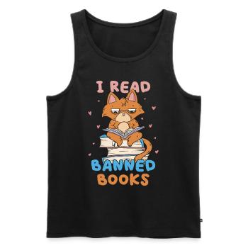 J’ai lu des livres interdits bibliothèque chat - Débardeur bio Premium Homme - noir - Devant - AI Model Male 178 light (178cm)