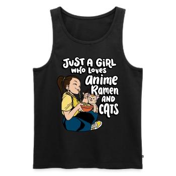 Juste une fille qui aime l’anime, les ramen et les chats mignons - Débardeur bio Premium Homme - noir - Devant - Michal (187cm)