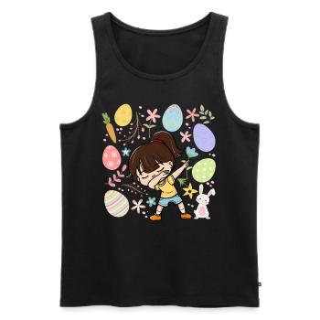 Dabbing Girl Colorful Eggs Easter Costume Holiday - Men's Premium Organic Tank Top - black - Front - AI Model Male 178 light (178cm)