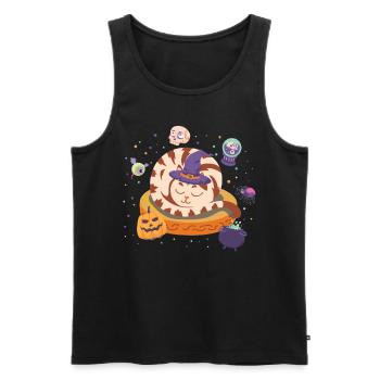 Spooky Pumpkin Sleepy Holiday Cat Halloween - Men's Premium Organic Tank Top - black - Front - AI Model Male 178 light (178cm)