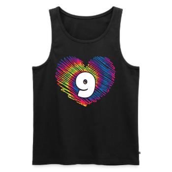 9th birthday Heart Tie Dye | Tie Dye Themed - Men's Premium Organic Tank Top - black - Front - AI Model Male 178 light (178cm)