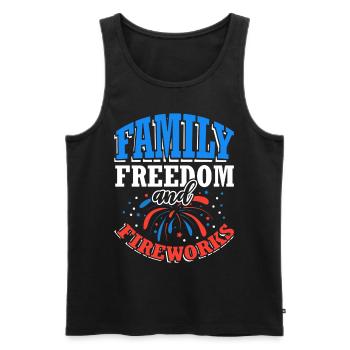 Liberté familiale et feux d’artifice du 4 juillet - Débardeur bio Premium Homme - noir - Devant - AI Model Male 178 light (178cm)