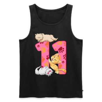 Chaton de 11e anniversaire | Chemise d’anniversaire de chat - Débardeur bio Premium Homme - noir - Devant - Michal (187cm)