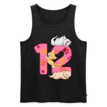 Chaton de 12 ans | Chemise d’anniversaire de chat - Débardeur bio Premium Homme - noir - Devant - Michal (187cm)