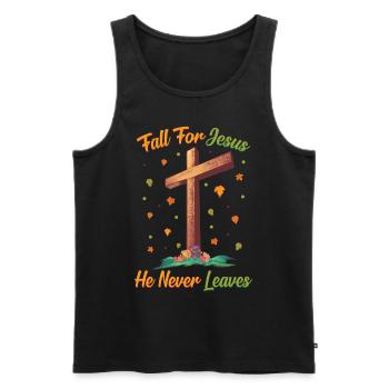 Fall For Jesus He Never Leaves Herbst - Männer Premium Bio Tank Top - Schwarz - Vorne - AI Model Male 178 light (178cm)