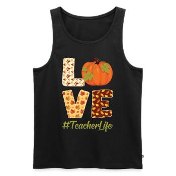 Dear Teachers Life Autumn Vibes Pumpkin Harvest - Men's Premium Organic Tank Top - black - Front - Michal (187cm)