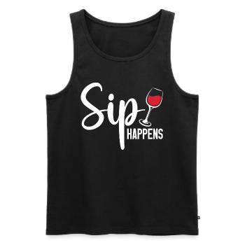 Sip Happens Wine Lover Gift | Wine Drinker Shirt - Men's Premium Organic Tank Top - black - Front - AI Model Male 178 light (178cm)