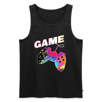 Humour Jeux Vidéo Mode Joueur Activé Cadeau Gamer - Débardeur bio Premium Homme - noir - Devant - AI Model Male 178 light (178cm)