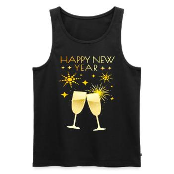 Bonne année avec coupe de et feux d’artifice - Débardeur bio Premium Homme - noir - Devant - AI Model Male 178 light (178cm)
