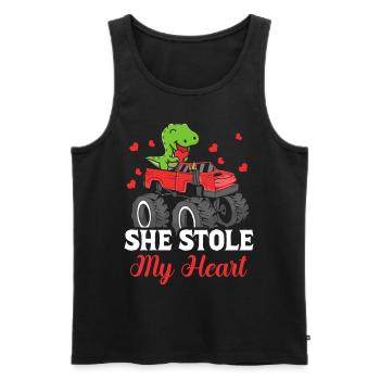 Elle a volé mon cœur Dinosaure T-rex - Débardeur bio Premium Homme - noir - Devant - Michal (187cm)