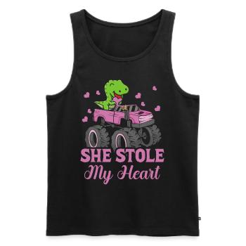 Elle a volé mon cœur Dinosaure T-rex - Débardeur bio Premium Homme - noir - Devant - Michal (187cm)