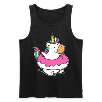 Regenbogen Einhorn Schwimmer Floaty Donut - Männer Premium Bio Tank Top - Schwarz - Vorne - Michal (187cm)