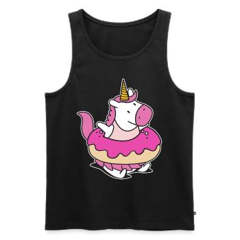 Regenbogen Einhorn Schwimmer Floaty Donut - Männer Premium Bio Tank Top - Schwarz - Vorne - Michal (187cm)