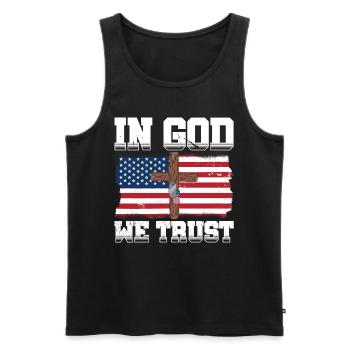 En Dieu Nous faisons confiance au drapeau américain Jésus Foi - Débardeur bio Premium Homme - noir - Devant - AI Model Male 178 light (178cm)