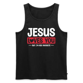 Jesus loves you, but I am his dearest - Men's Premium Organic Tank Top - black - Front - Michal (187cm)