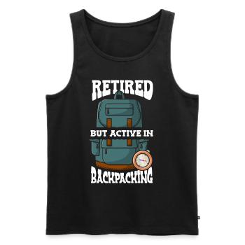 Retired, but active in Backpacking Wanderer - Men's Premium Organic Tank Top - black - Front - AI Model Male 178 light (178cm)
