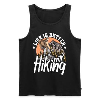Life is better with hiking mountain backpack - Men's Premium Organic Tank Top - black - Front - AI Model Male 178 light (178cm)