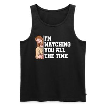 Ich Beobachte Dich Die Ganze Zeit Glaube Gott - Männer Premium Bio Tank Top - Schwarz - Vorne - Michal (187cm)