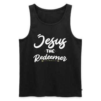 Jesus the Redeemer: Christian faith in God - Men's Premium Organic Tank Top - black - Front - AI Model Male 178 light (178cm)